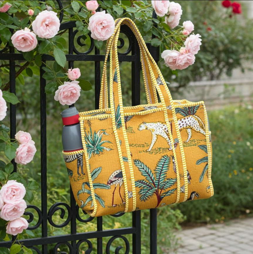 Artisan Quilted Bloom Quilted Cotton Tote - Handcrafted Shopping Companion